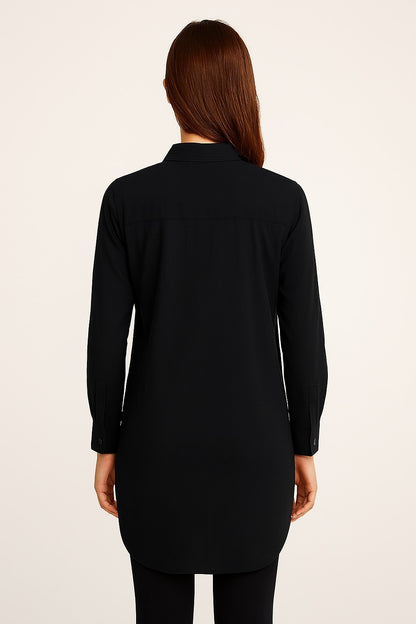 Black Cotton Longline Shirt Tunic