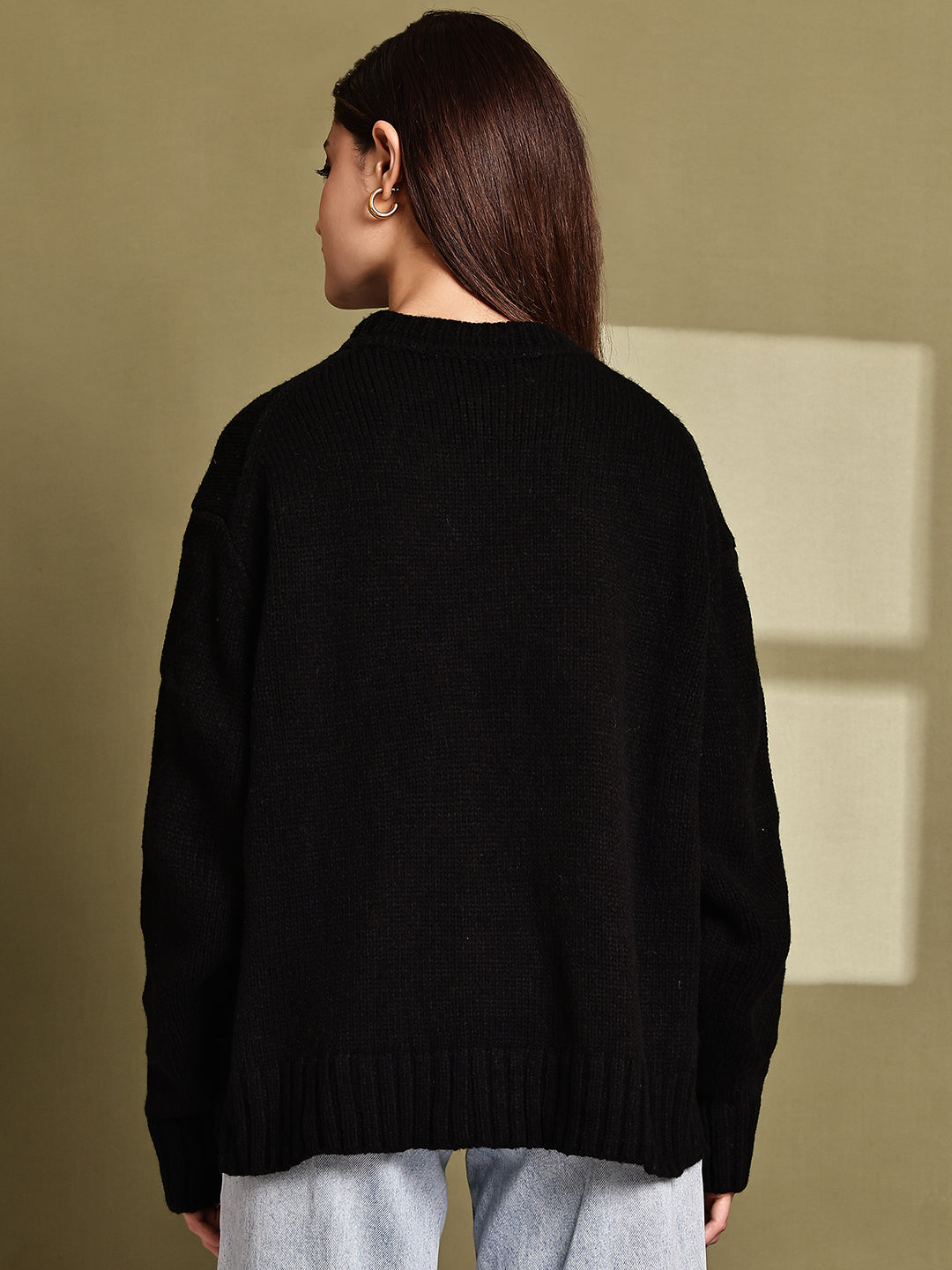 Acrylic Full Sleeve with Oversized Black Knit Sweater
