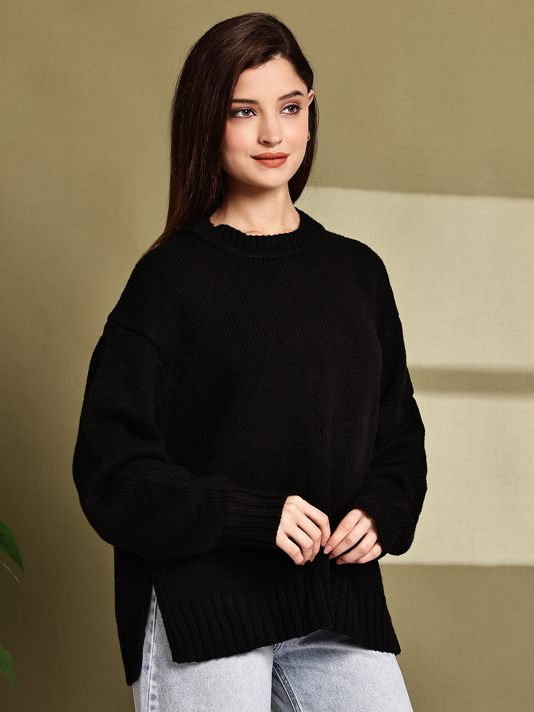 Acrylic Full Sleeve with Oversized Black Knit Sweater