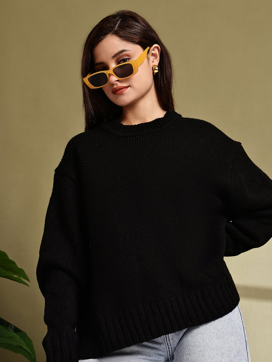 Acrylic Full Sleeve with Oversized Black Knit Sweater