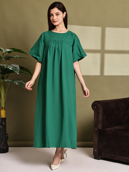Cotton Loose Fit Maxi Dress – Green