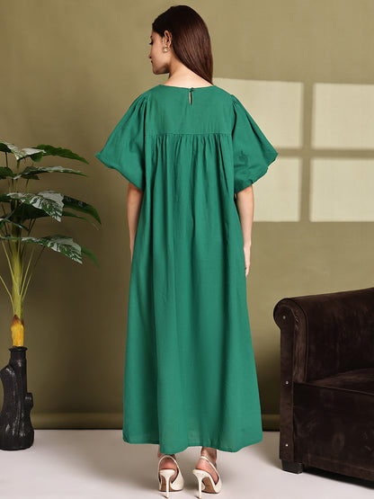 Cotton Loose Fit Maxi Dress – Green