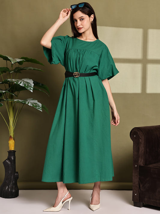 Cotton Loose Fit Maxi Dress – Green