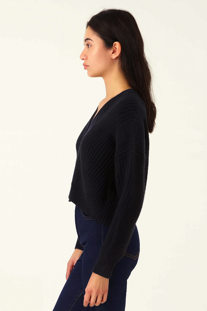 Dark Blue Knitted Acrylic Button-Down Cardigan