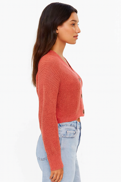 Orange Knitted Acrylic Button-Down Cardigan