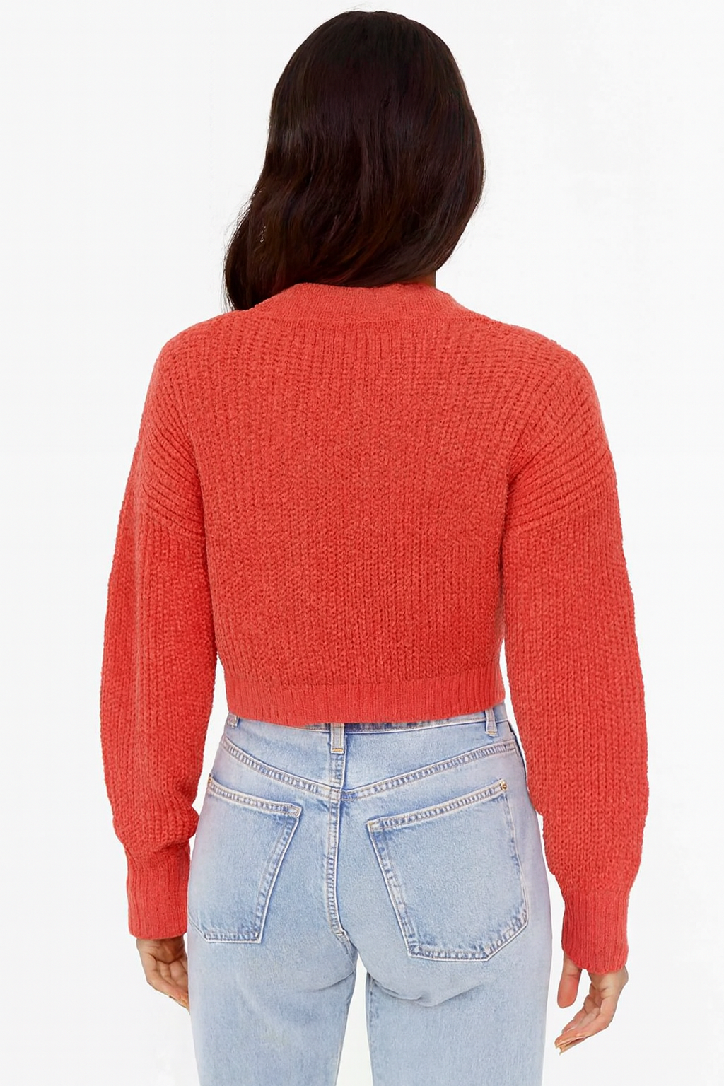 Orange Knitted Acrylic Button-Down Cardigan