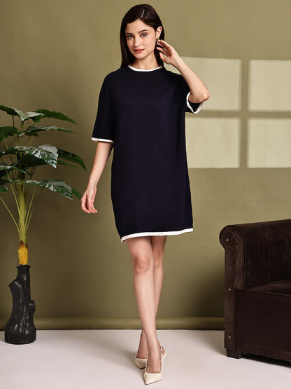 Cotton Dark Blue Mini Shift Dress