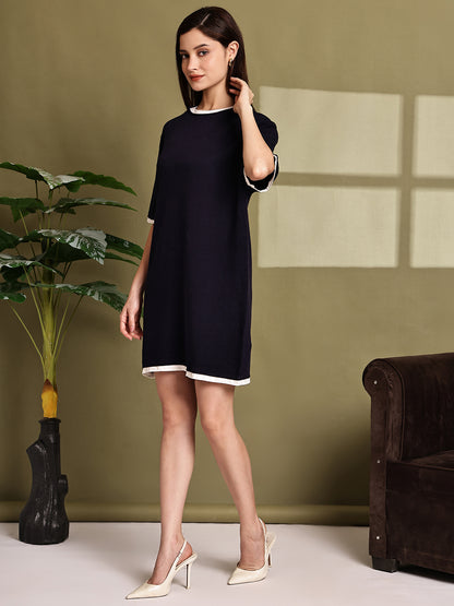 Cotton Dark Blue Mini Shift Dress