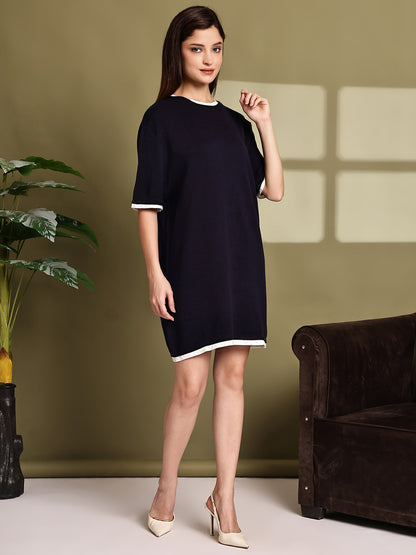 Cotton Dark Blue Mini Shift Dress
