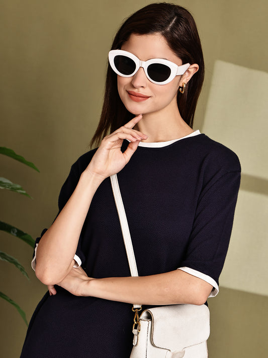 Cotton Dark Blue Mini Shift Dress