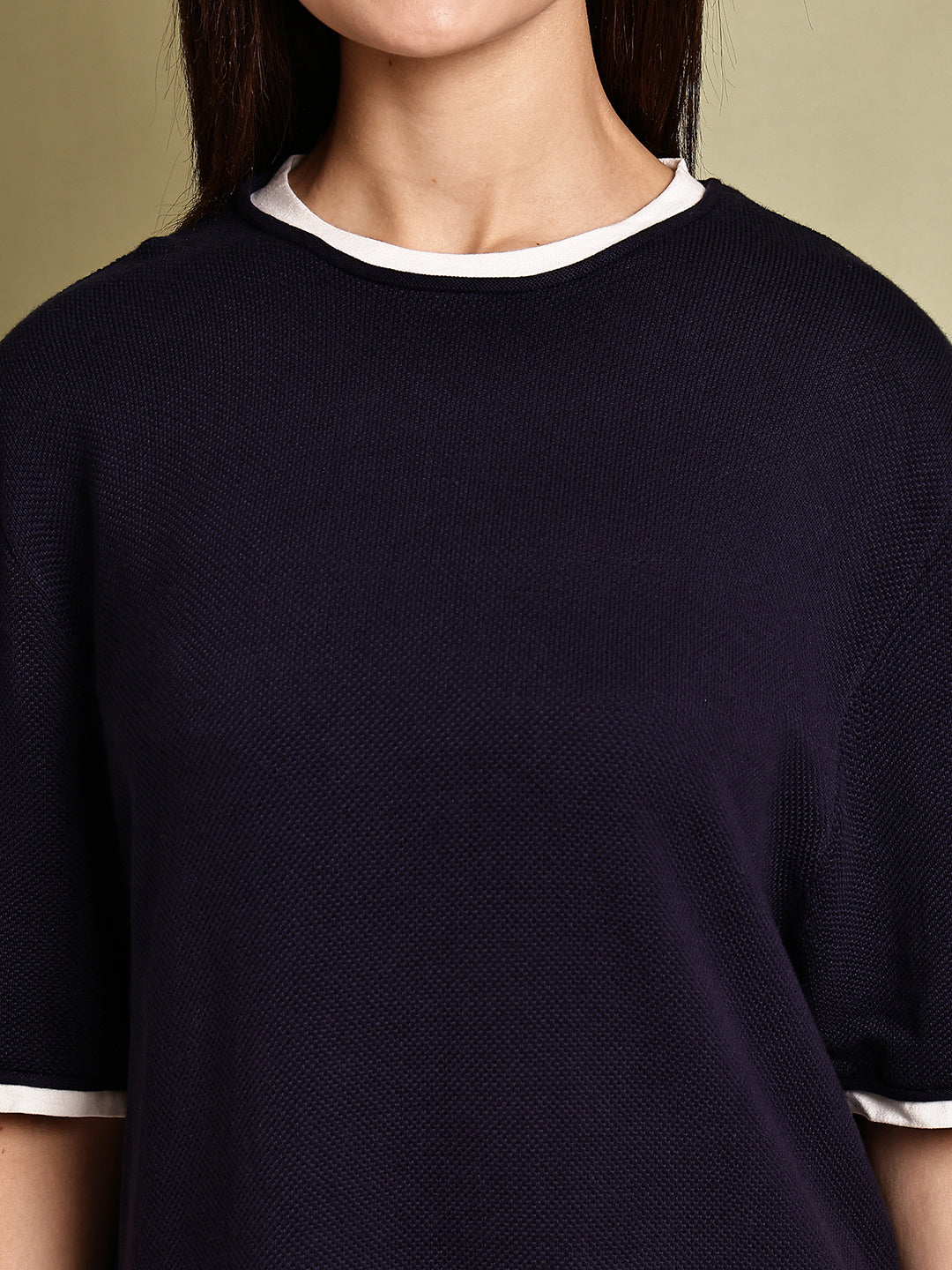 Cotton Dark Blue Mini Shift Dress