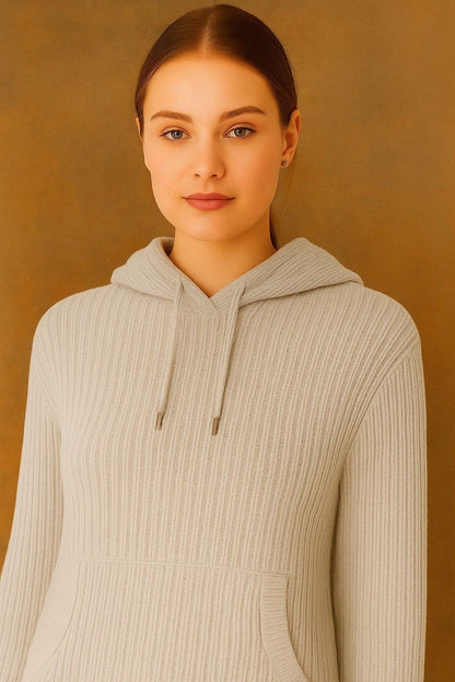 Acrylic Full Sleeve Grey Knitted Hoodie Sweater
