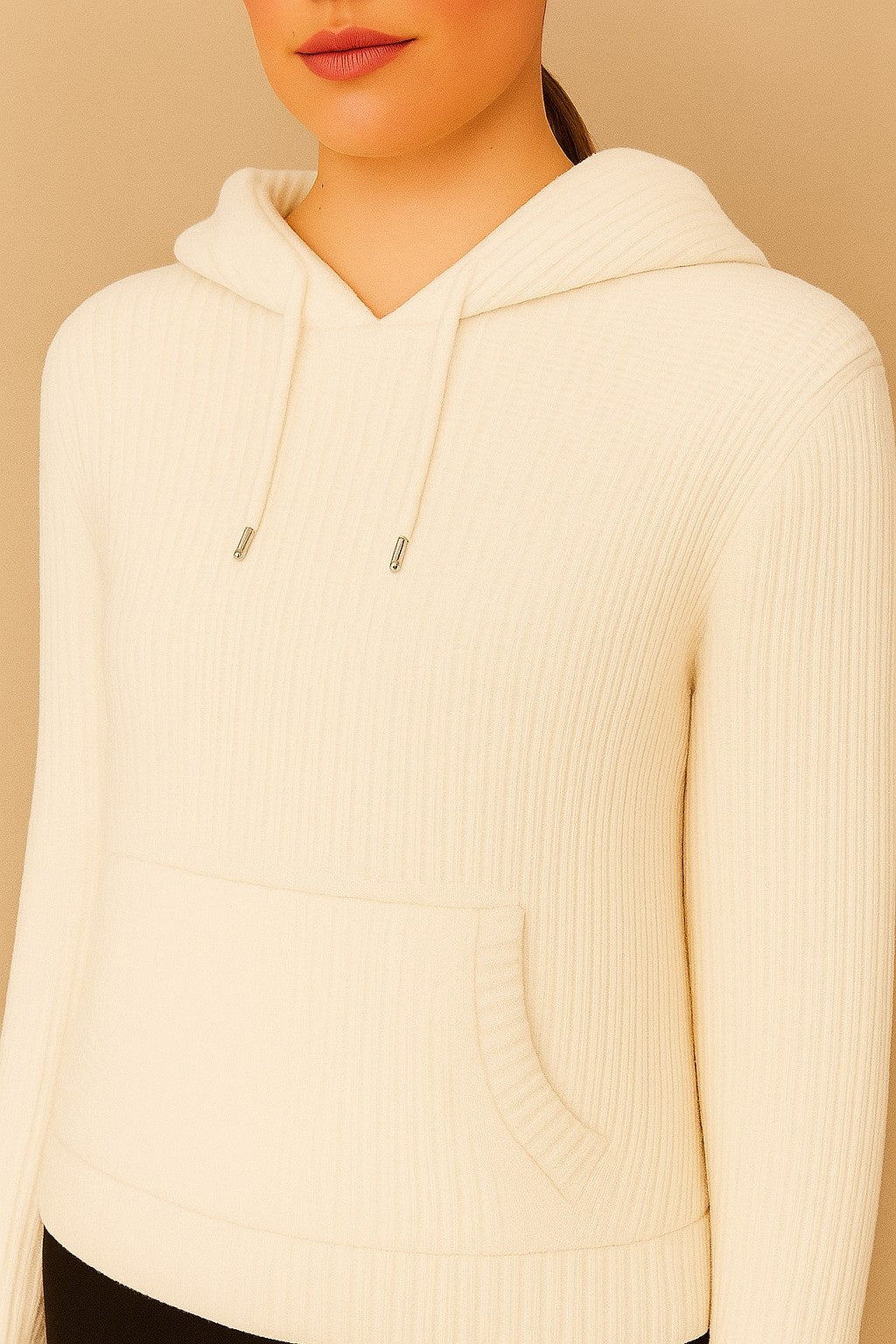Acrylic Full Sleeve White Knitted Hoodie Sweater