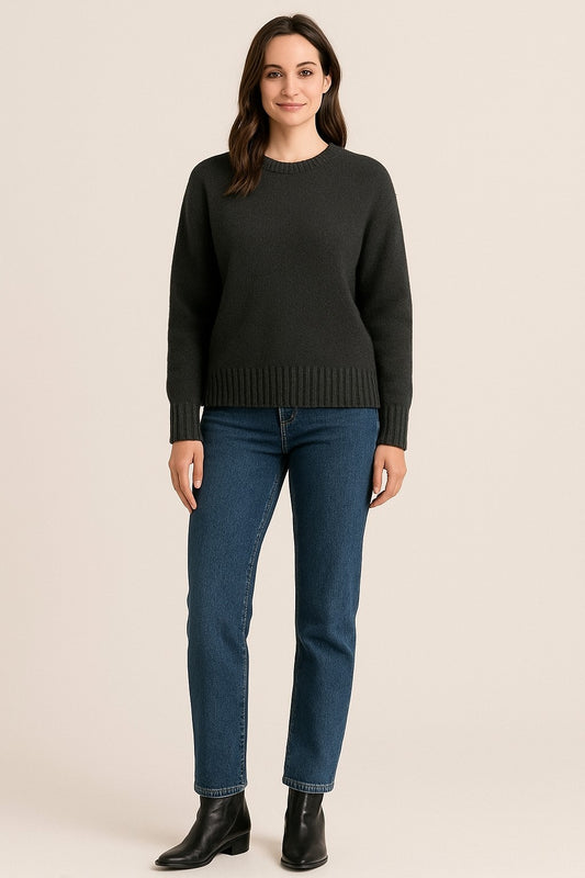 Acrylic Full Sleeve with Round Neck Black Loose Fit Sweater