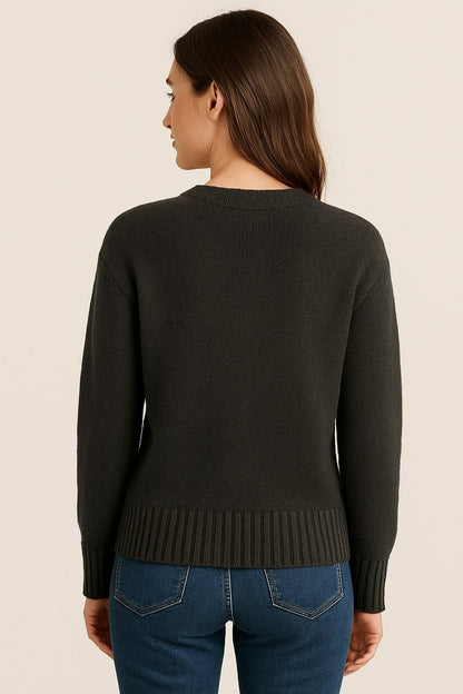 Acrylic Full Sleeve with Round Neck Black Loose Fit Sweater