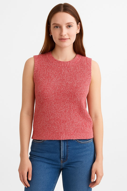 Acrylic Stretchable Red Sleeveless Sweater