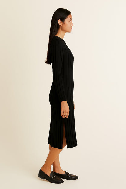 Acrylic Black Ribbed Knit Bodycon Midi Dress