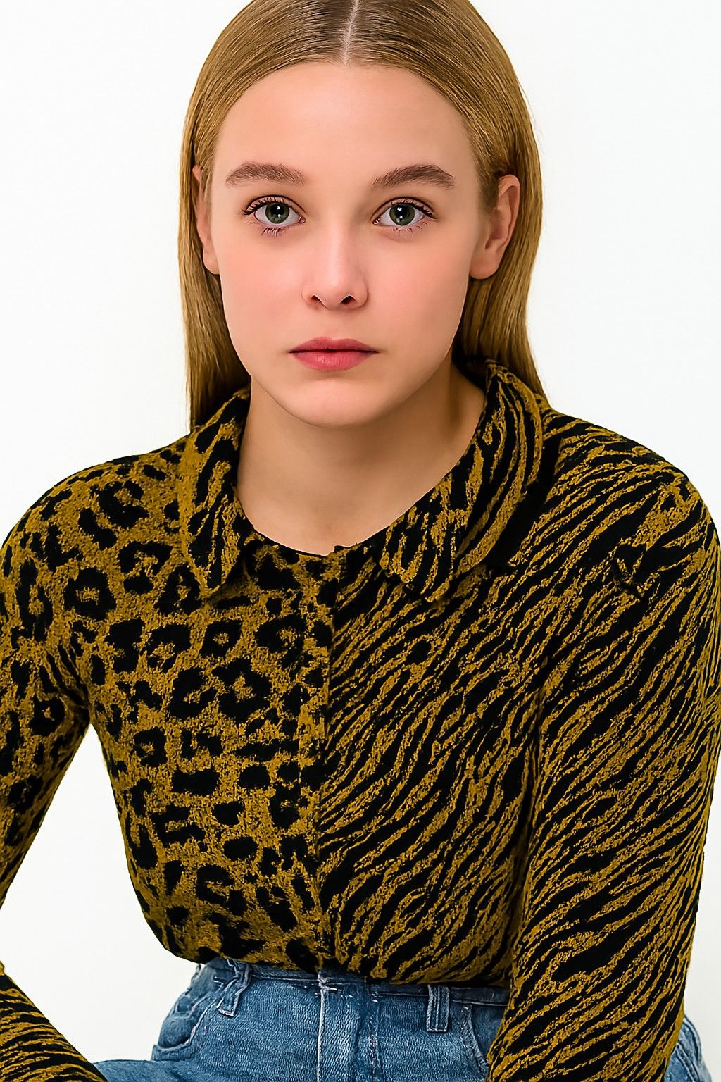 Acrylic Full Sleeve with Brown & Black Animal Print Button-Up Cardigan