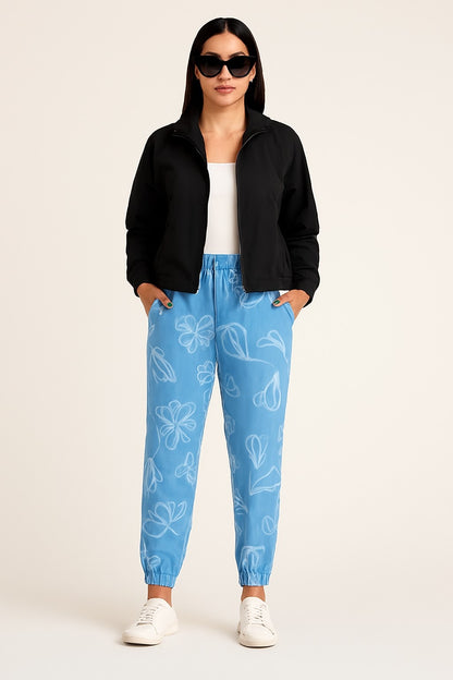 Sky Blue Cotton Jogger Pants with 4 Pockets