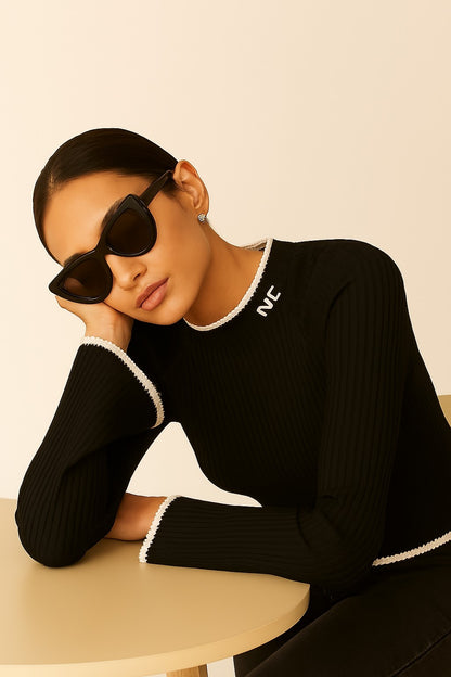 Viscose Black Ribbed Stretchable Full Sleeve Sweater