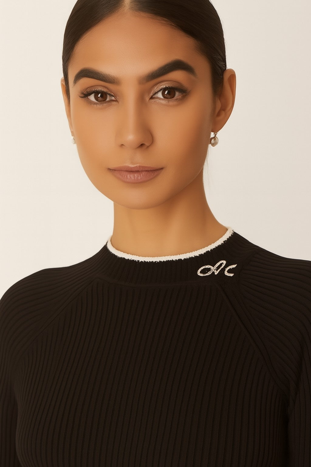 Viscose Black Ribbed Stretchable Full Sleeve Sweater