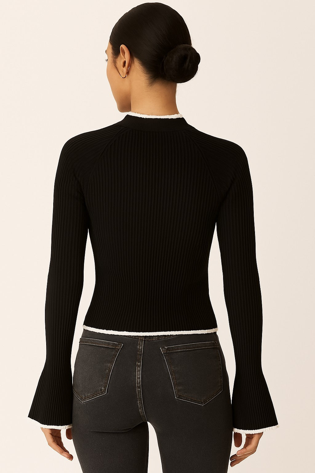 Viscose Black Ribbed Stretchable Full Sleeve Sweater