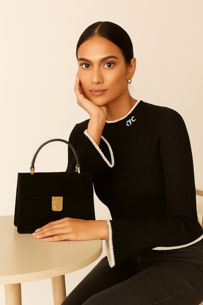 Viscose Black Ribbed Stretchable Full Sleeve Sweater