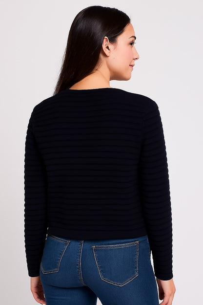 Acrylic Full Sleeve with Round Neck Black Ribbed Cardigan