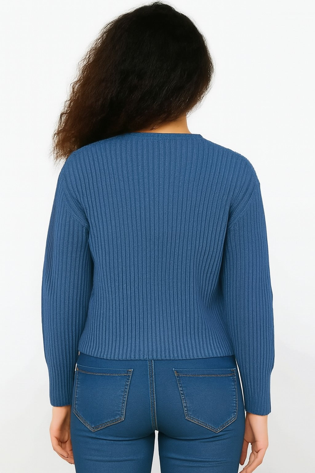 Blue V-Neck with Full Sleeve Acrylic Down Shoulder Cardigan