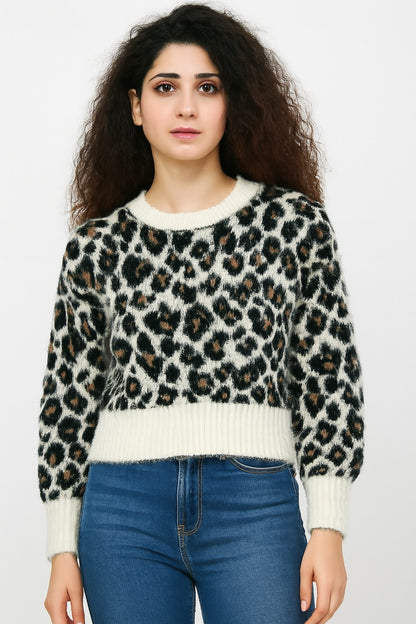 Black Tiger Print Down Shoulder Sweater