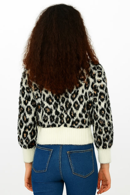 Black Tiger Print Down Shoulder Sweater