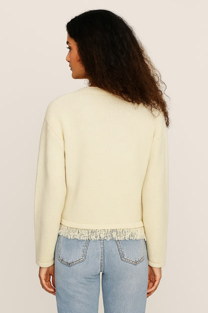 Polyester Full Sleeve Textured Fringe Detail Cardigan