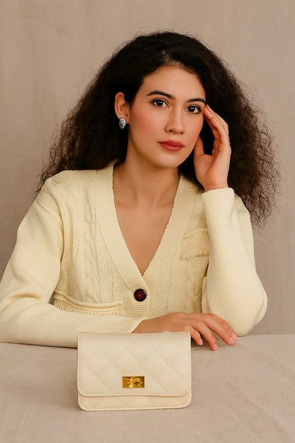 Polyester Full Sleeve Textured Fringe Detail Cardigan