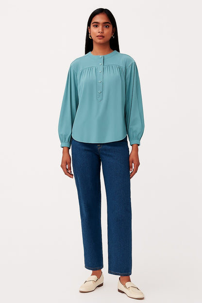 Sea Green Cotton Loose Fit Top