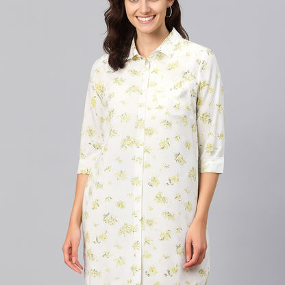 Off White & Yellow Floral Printed Shirt Tunic