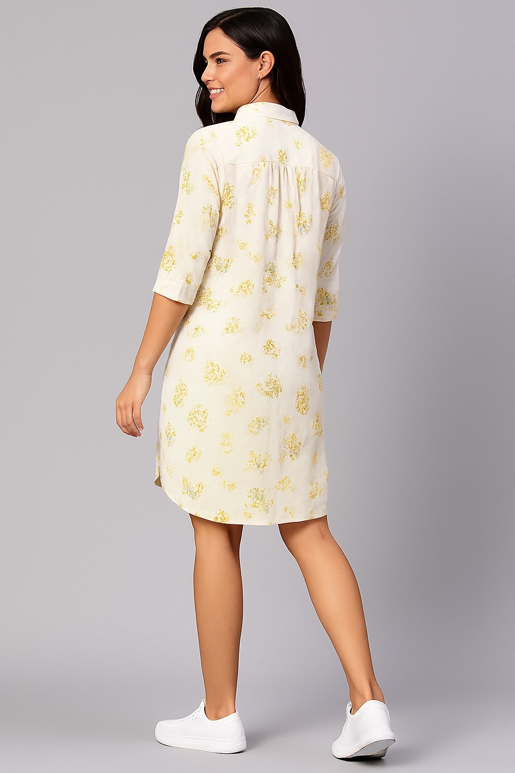 Off White & Yellow Floral Printed Shirt Tunic