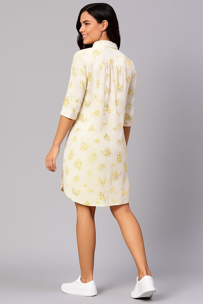 Off White & Yellow Floral Printed Shirt Tunic