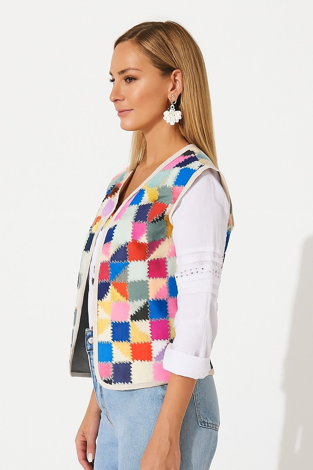 Multicolour Patchwork Cotton Sleeveless Jacket
