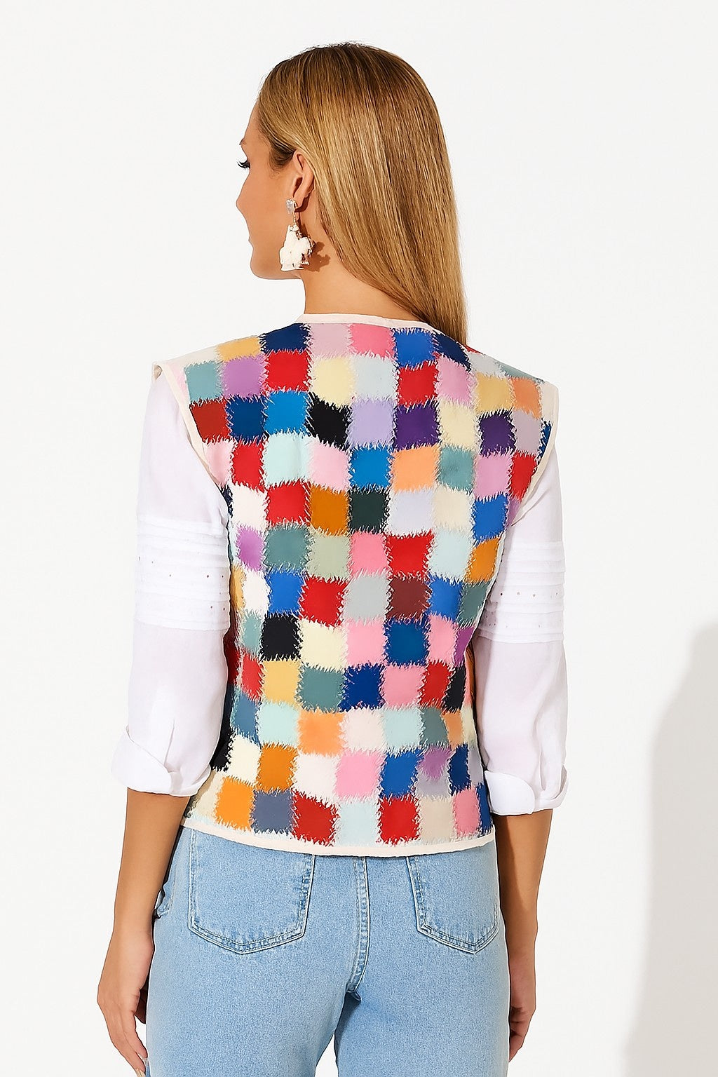 Multicolour Patchwork Cotton Sleeveless Jacket