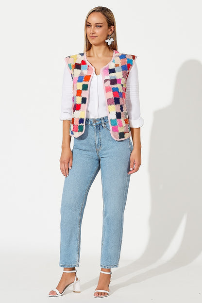 Multicolour Patchwork Cotton Sleeveless Jacket