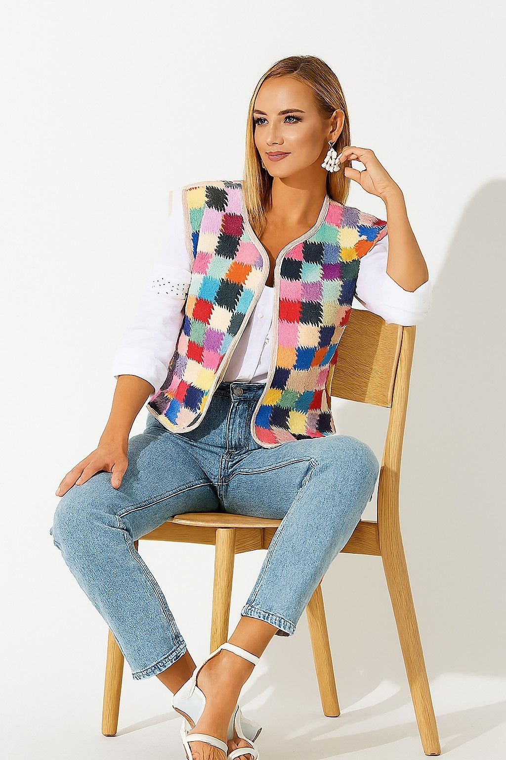 Multicolour Patchwork Cotton Sleeveless Jacket