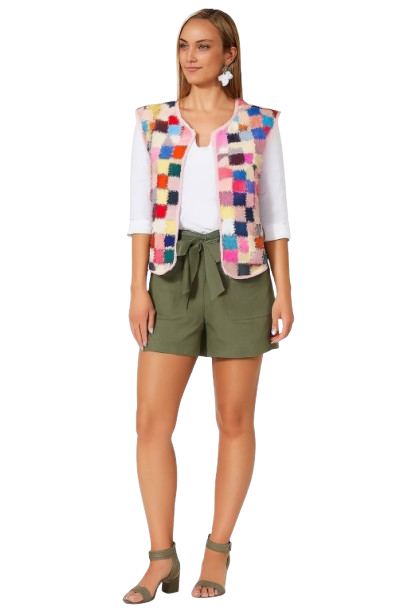 Dark Green High-Waist Viscose Shorts with Belt