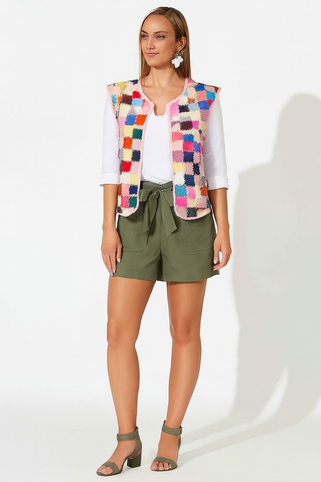 Dark Green High-Waist Viscose Shorts with Belt