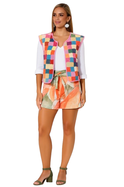 Orange High-Waist Viscose Shorts with Belt