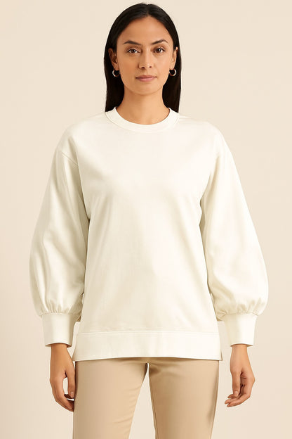 Off-White Cotton Blend Balloon Sleeve Sweatshirt
