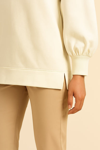 Off-White Cotton Blend Balloon Sleeve Sweatshirt