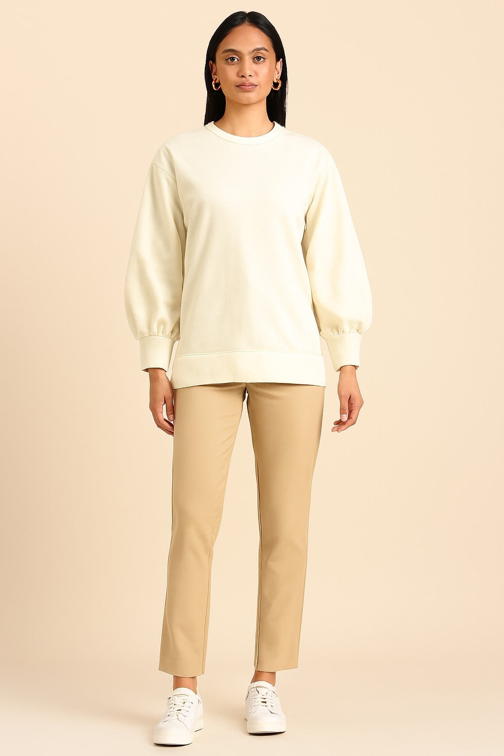 Off-White Cotton Blend Balloon Sleeve Sweatshirt