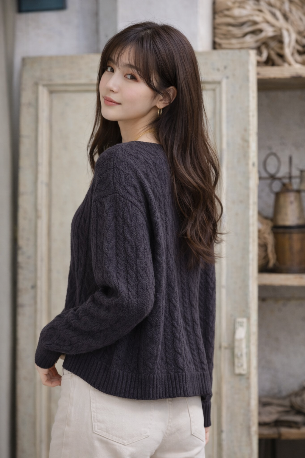 Black Knitted Button-Down Acrylic Cardigan