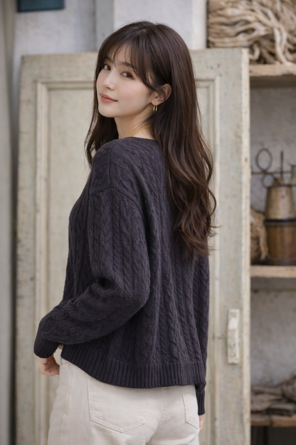 Black Knitted Button-Down Acrylic Cardigan