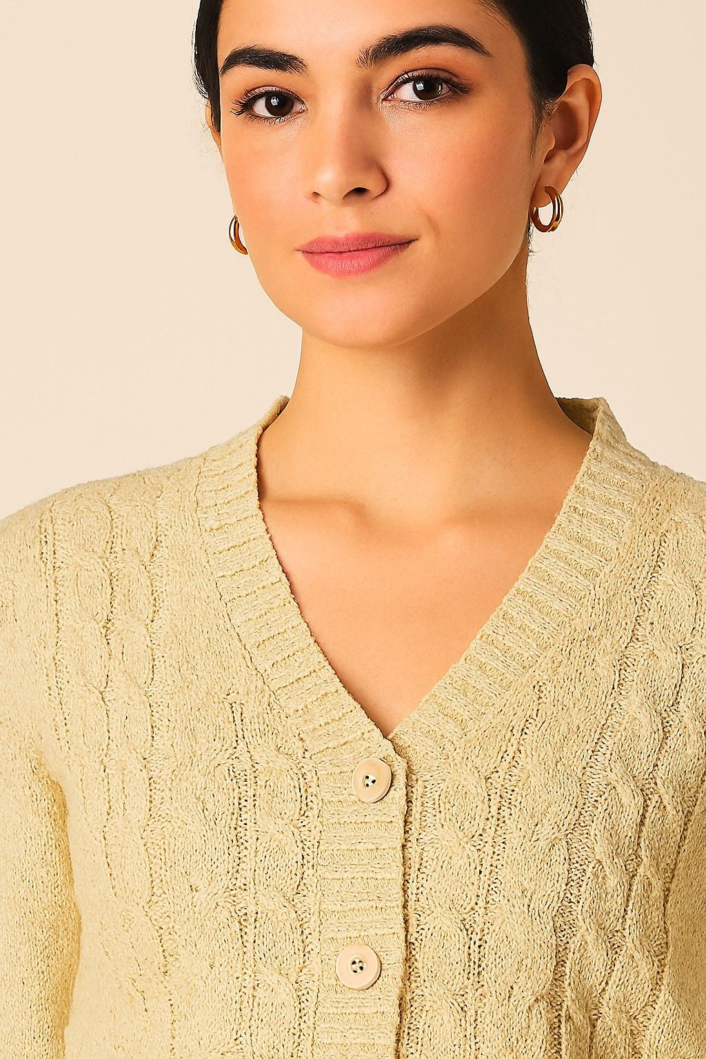 Brown Knitted Button-Down Acrylic Cardigan